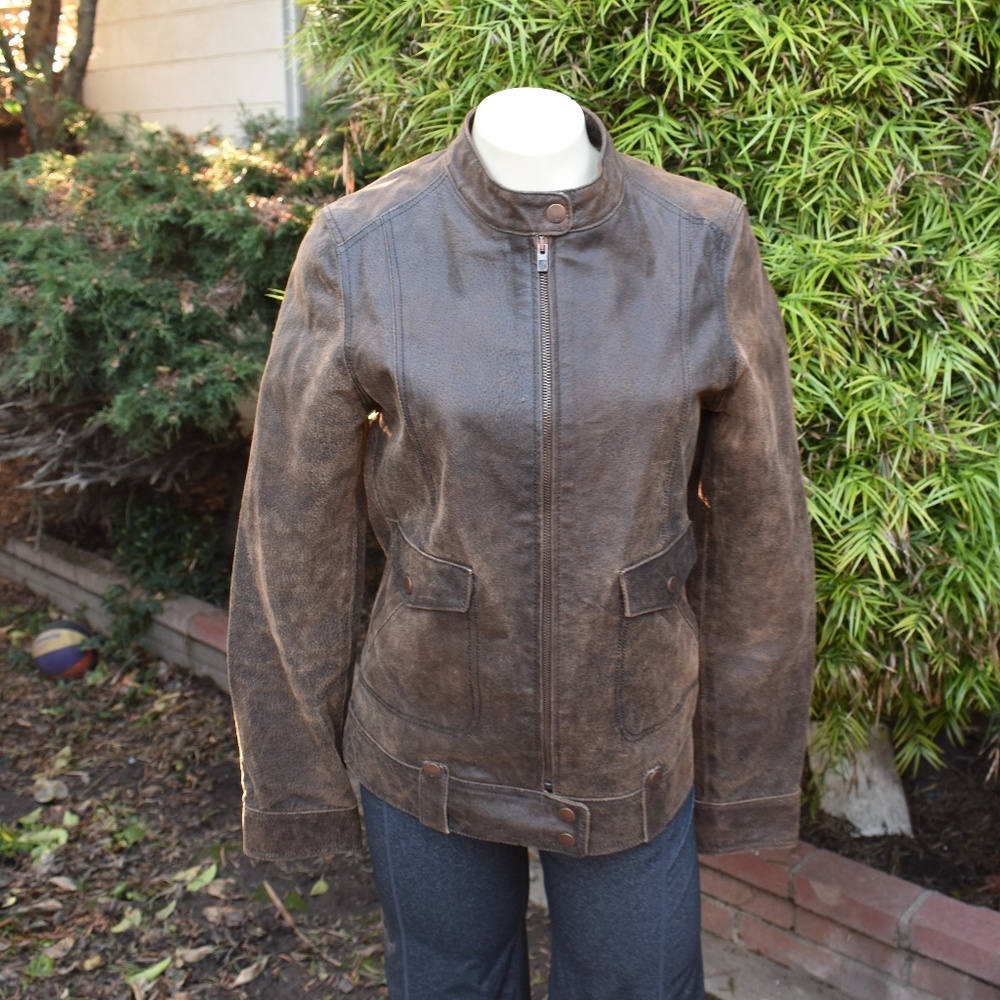 WOMEN'S FOX RIDERS LEATHER JACKET DISTRESSED